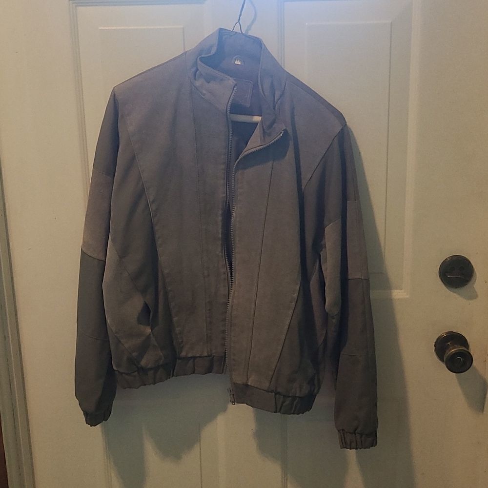 Size 11 Stylman International Grey Cotton and Leather Patchwork Jacket